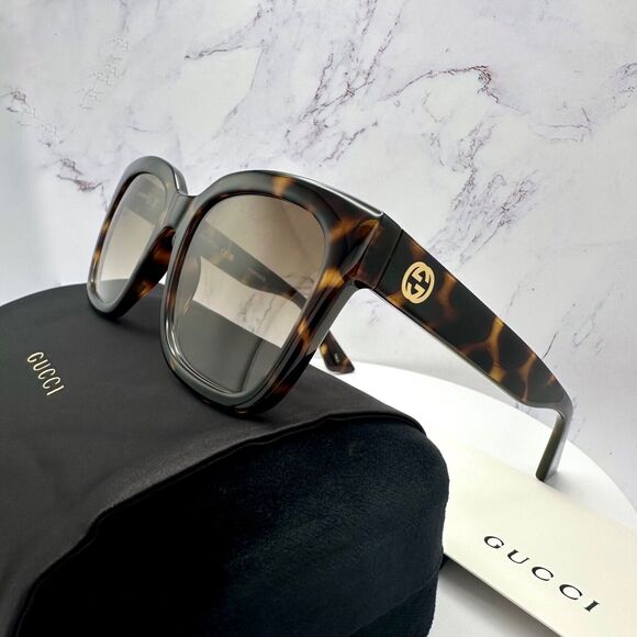 LUXURY New Gucci Polarized Sunglasses Brown Black Tortoise Square Gold GG Logo - Picture 4 of 16